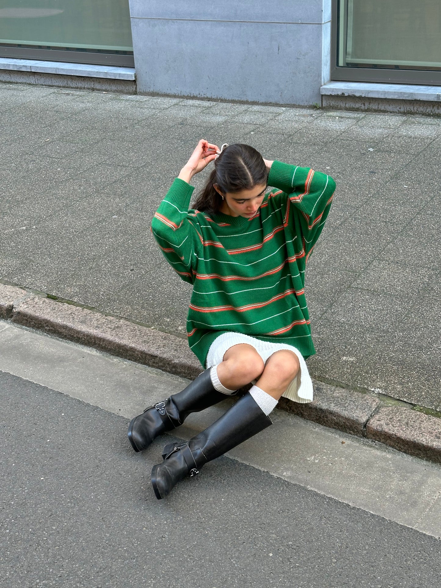 Striped Green Vneck Knit