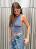 Deep Halter Neck Top Steel Blue