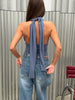 Deep Halter Neck Top Steel Blue
