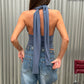 Deep Halter Neck Top Steel Blue