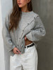 Diagonal Buttoned Loose Knit Light Grey