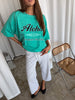 Oversized Aloha Tee Vintage Teal Blue