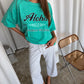 Oversized Aloha Tee Vintage Teal Blue