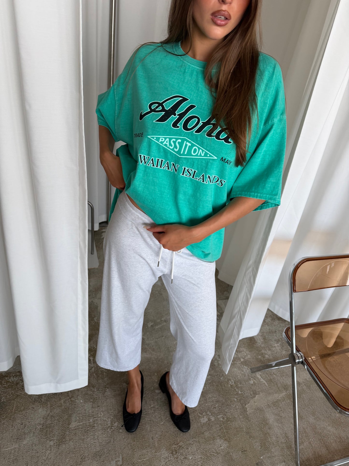 Oversized Aloha Tee Vintage Teal Blue
