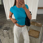 Open Back Strings Detail Tee Blue