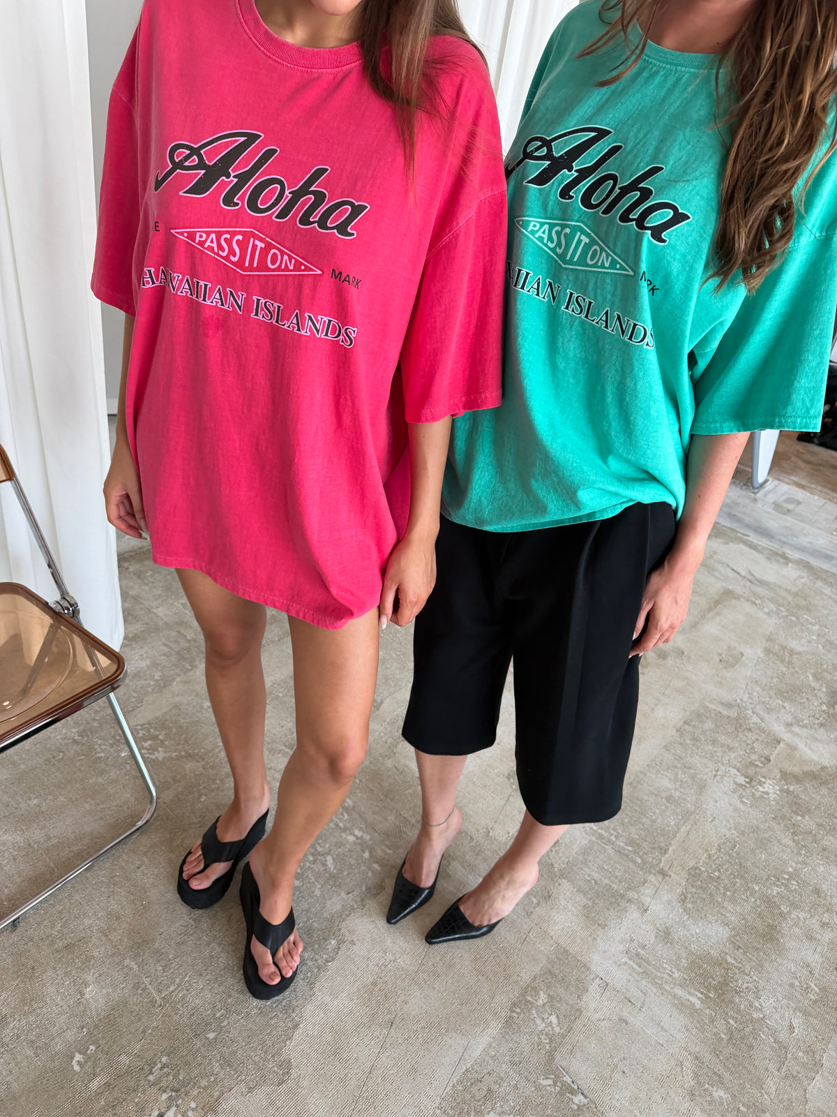 Oversized Aloha Tee Vintage Teal Blue
