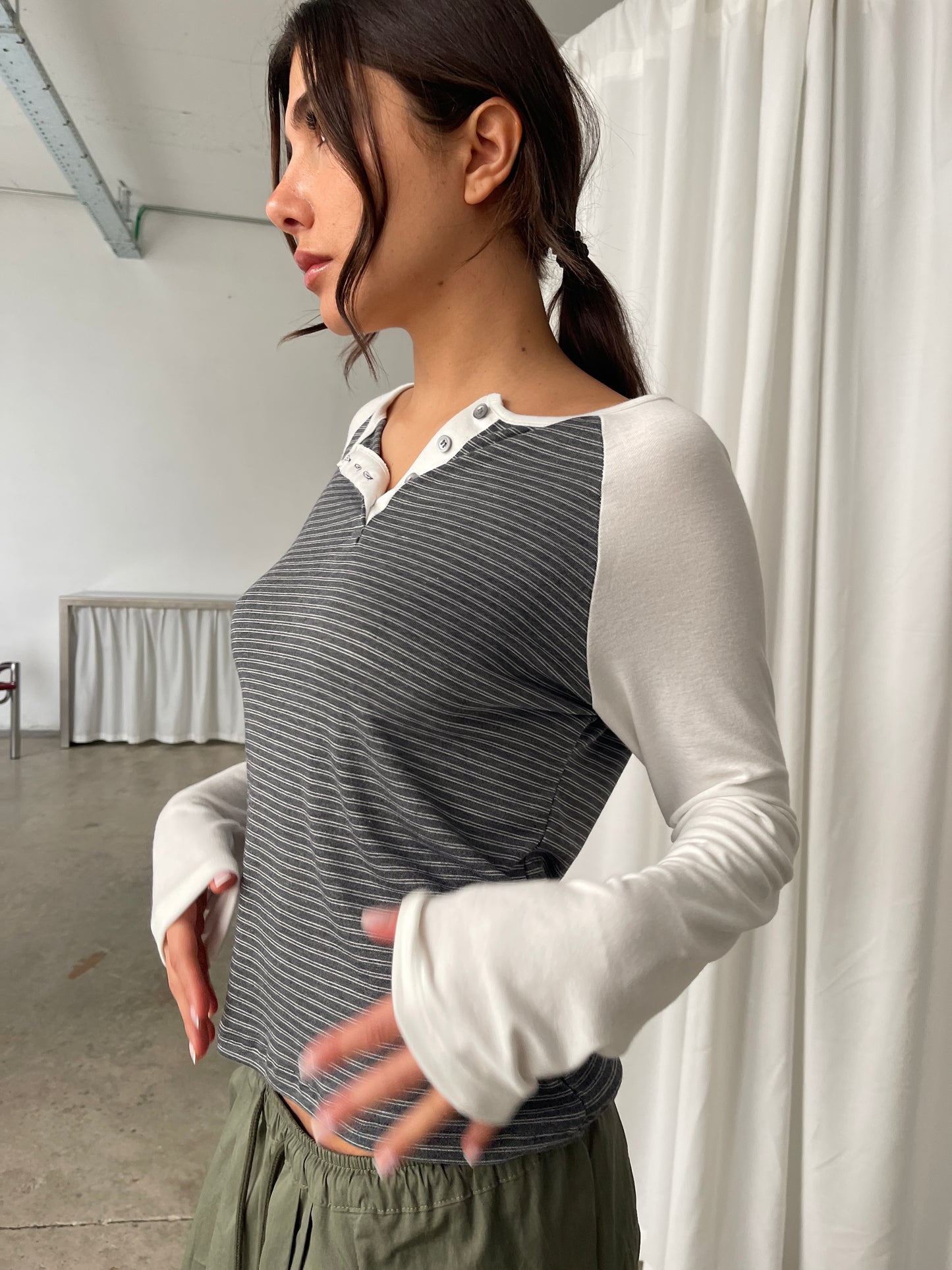 Contrast Striped Longsleeve Grey