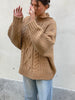 Buttoned Cable Turtleneck Knit Camel