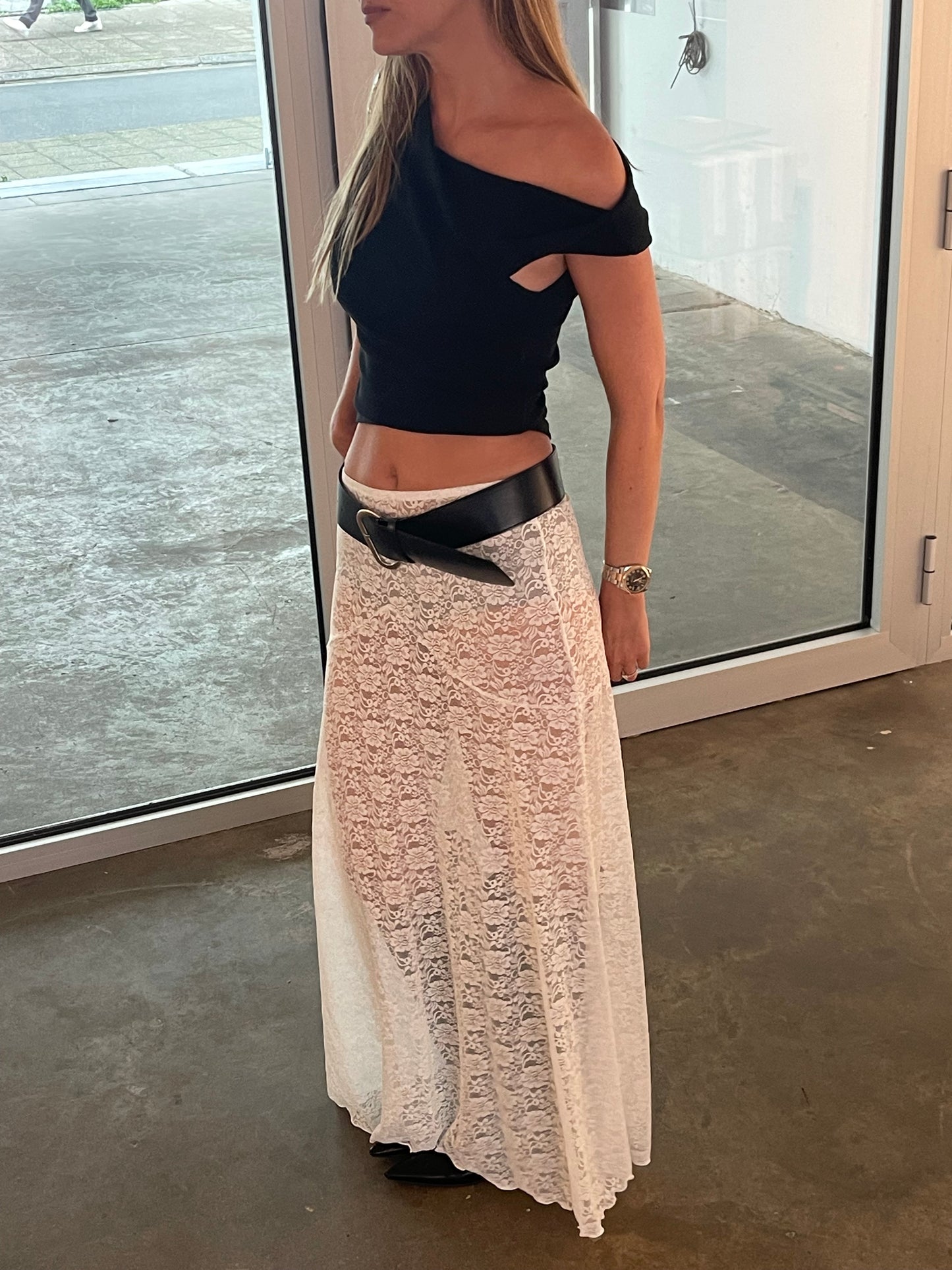 Long Lace Skirt White