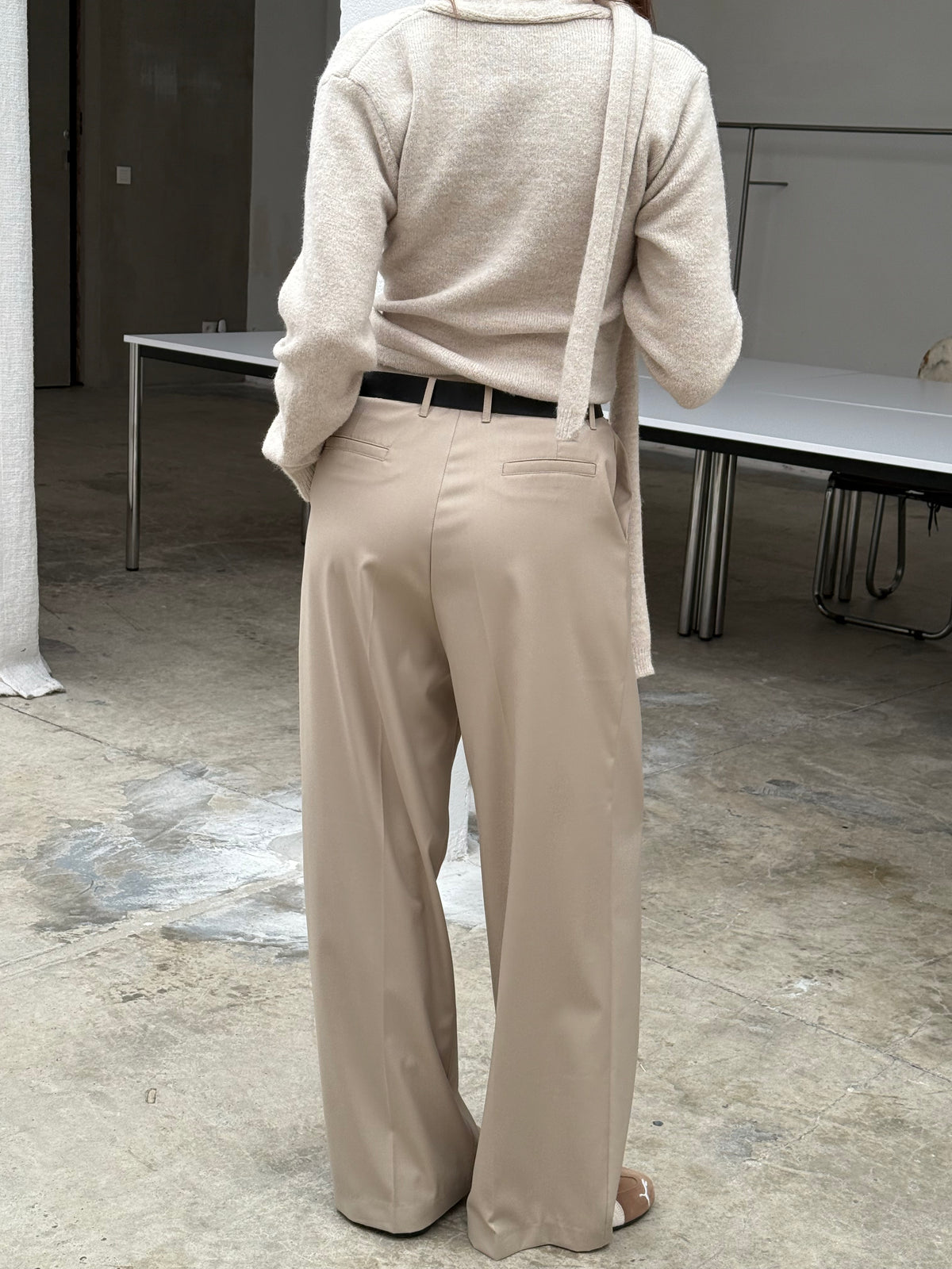 Front Pleated Belted Pants Sand