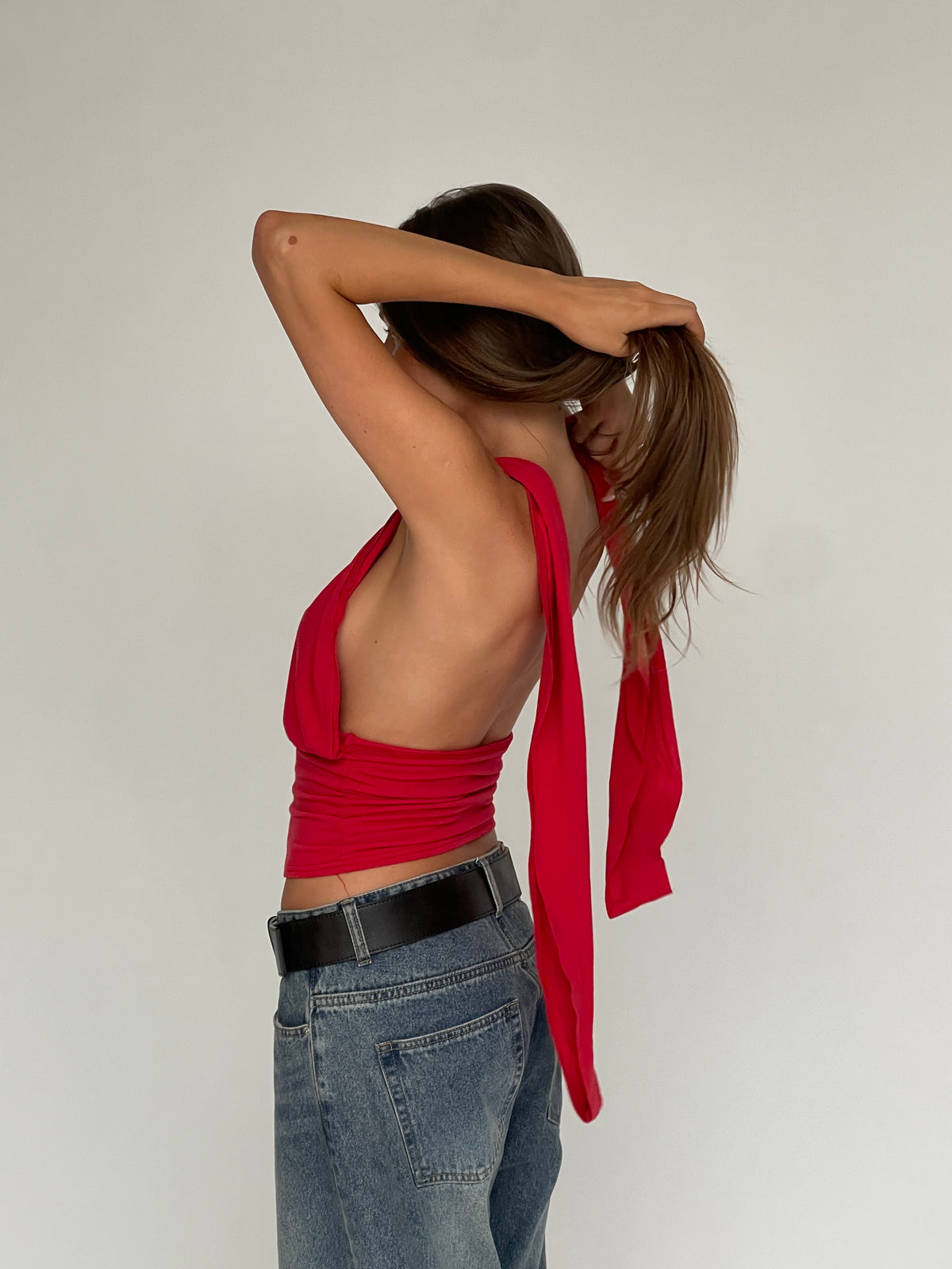 Deep Halter Neck Top Red