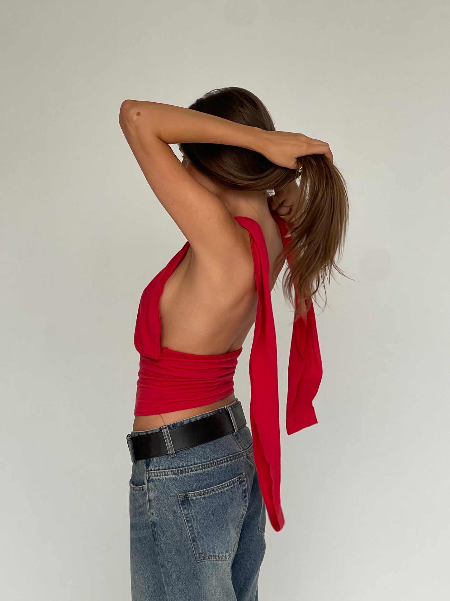 Deep Halter Neck Top Red