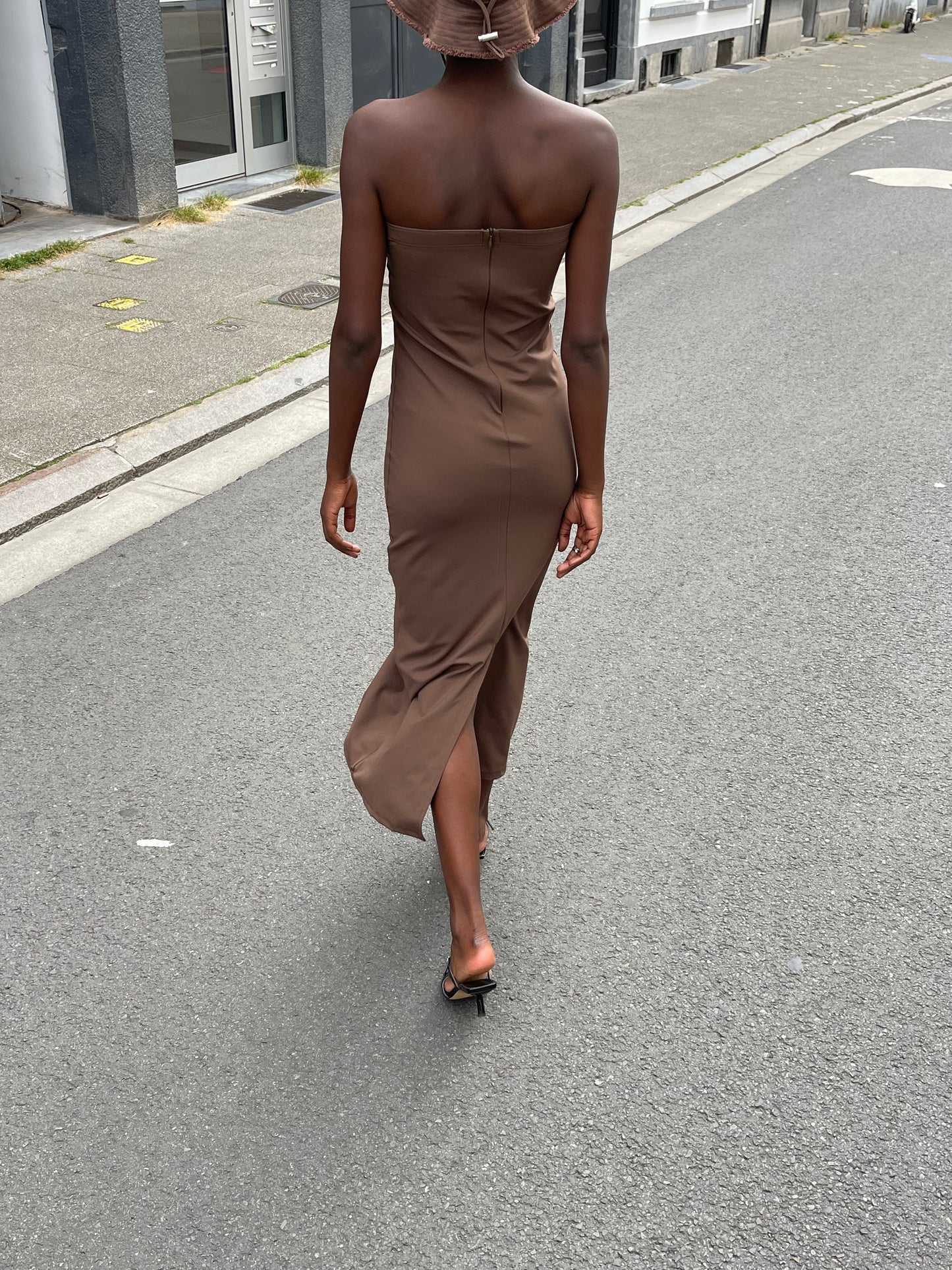 Strapless Stretchy Maxi Dress Brown