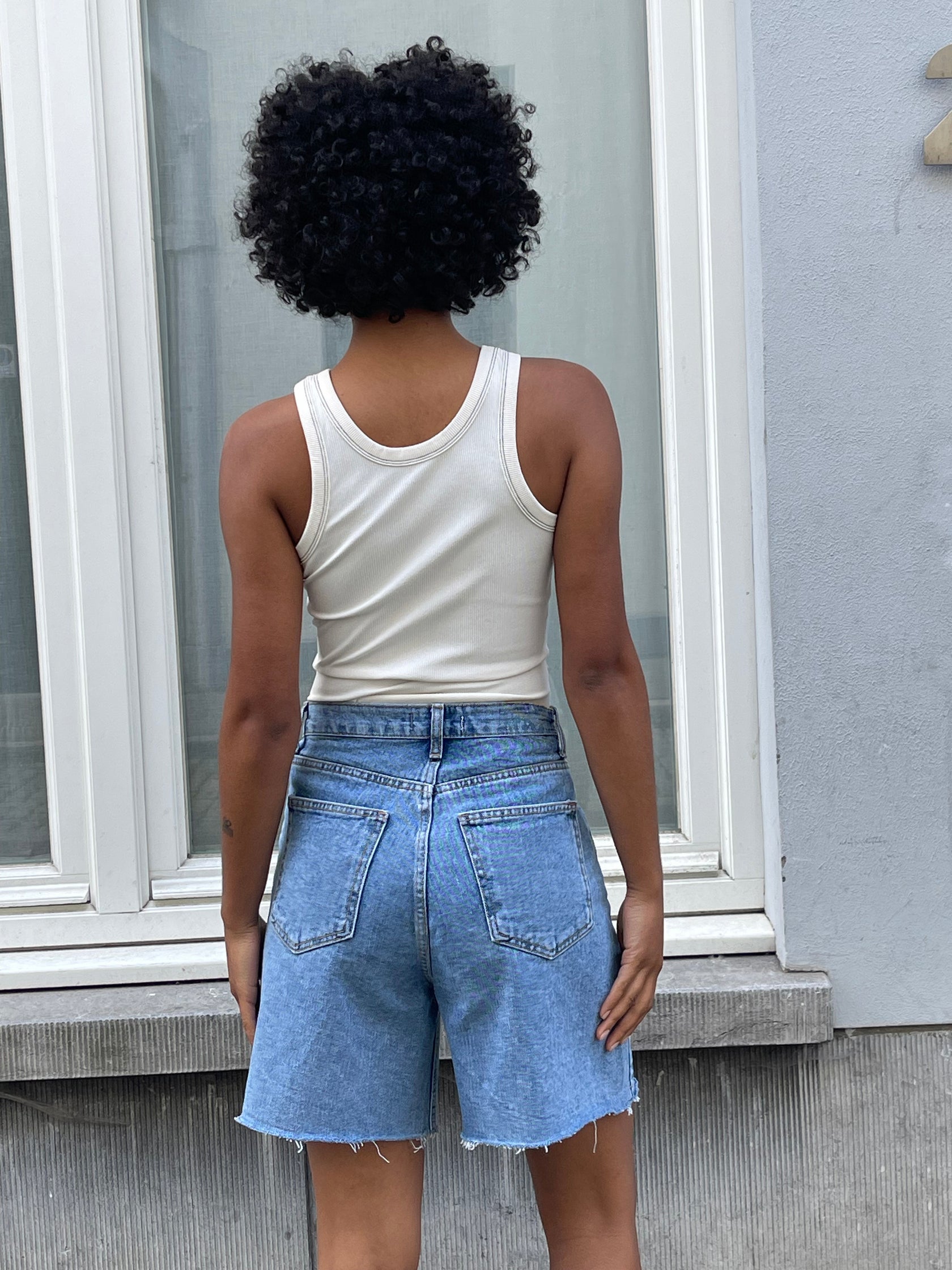 Light Wash Criss Cross Denim Pants