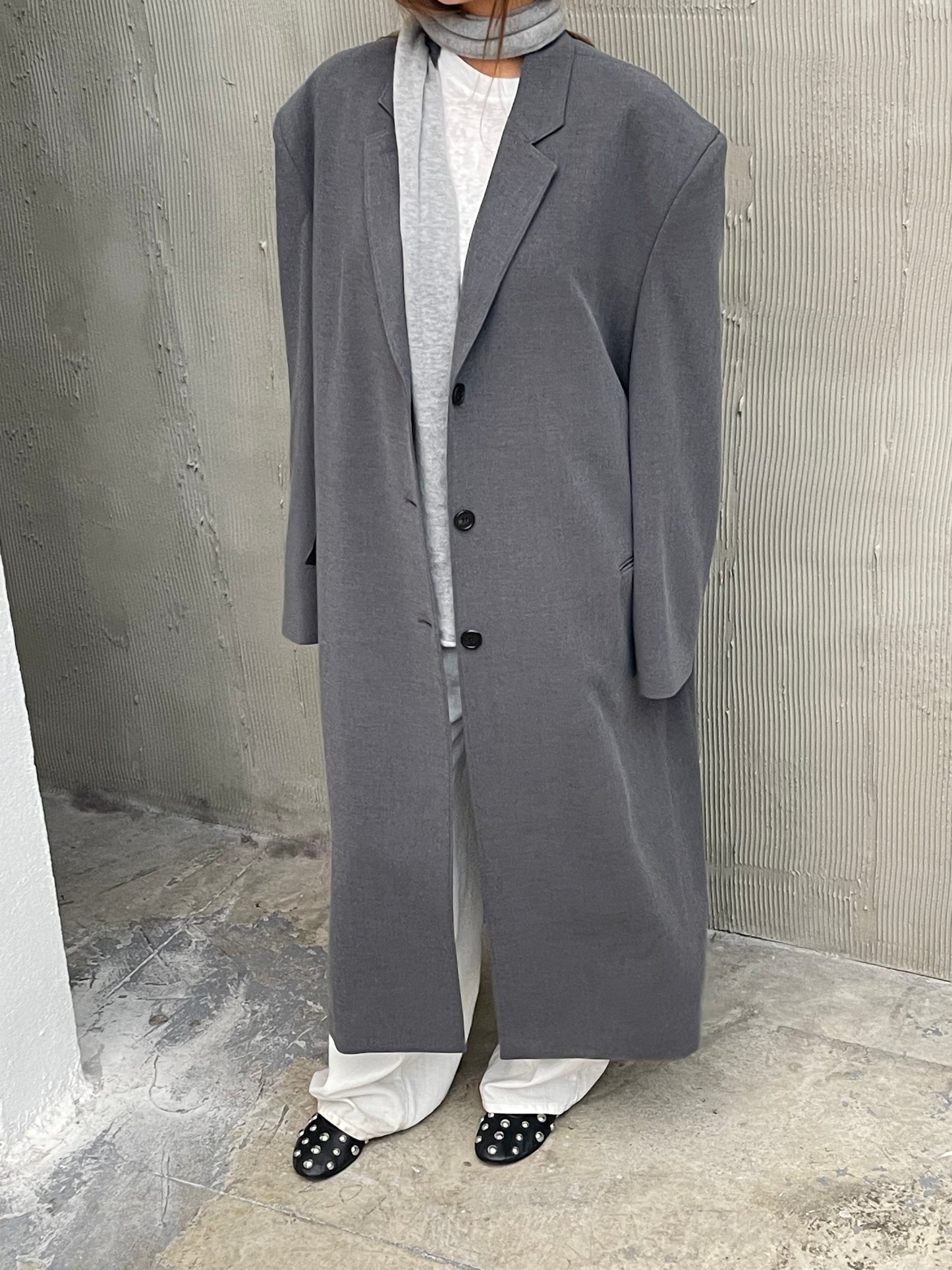 Enna Buttoned Long Coat Grey