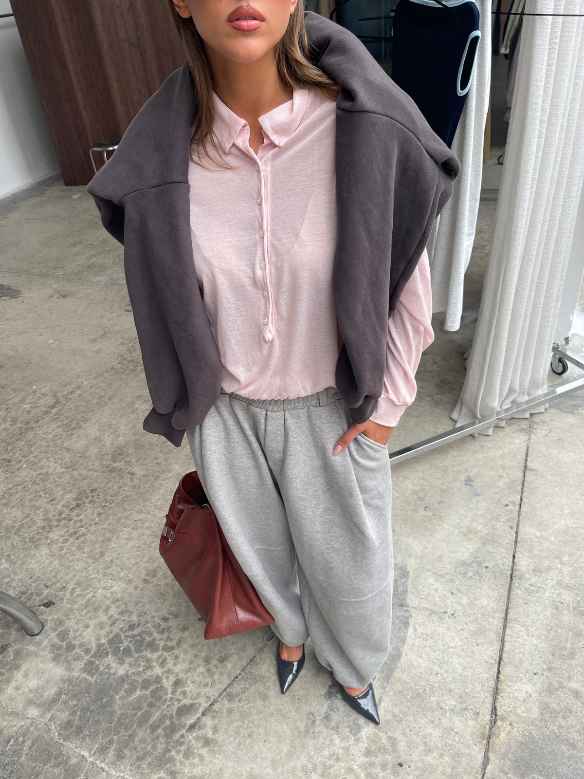Collared Sheer Longsleeve Top Baby Pink