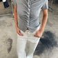 Wavy Front Closure Short Sleeve Top Grey