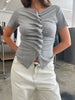 Wavy Front Closure Short Sleeve Top Grey