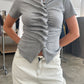 Wavy Front Closure Short Sleeve Top Grey