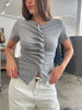 Wavy Front Closure Short Sleeve Top Grey