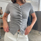 Wavy Front Closure Short Sleeve Top Grey