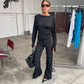 Soft Draped Off Shoulder Long Sleeve Top Black