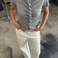Wavy Front Closure Short Sleeve Top Grey