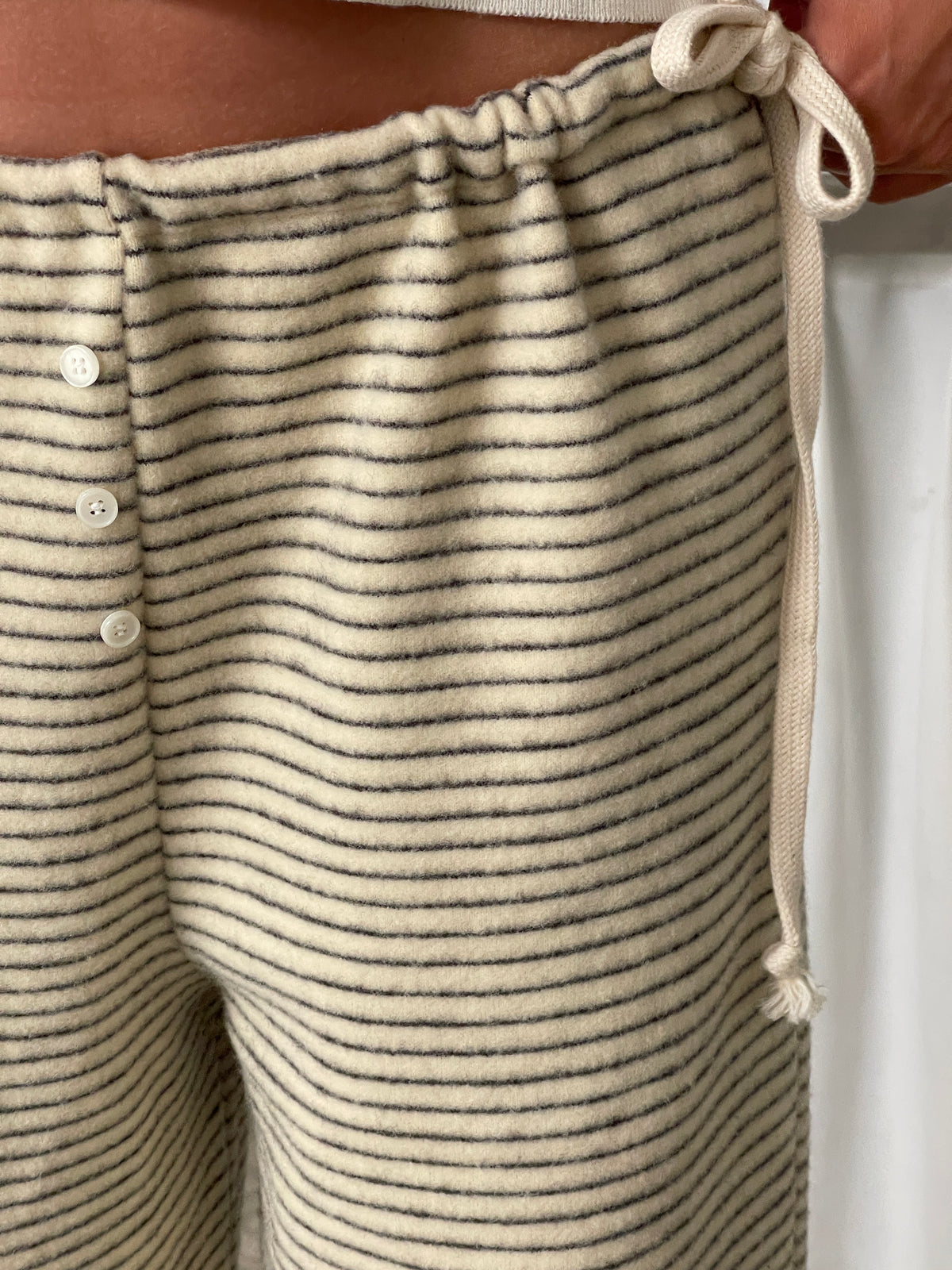 Soft Striped Drawstring Lounge Pants Ivory