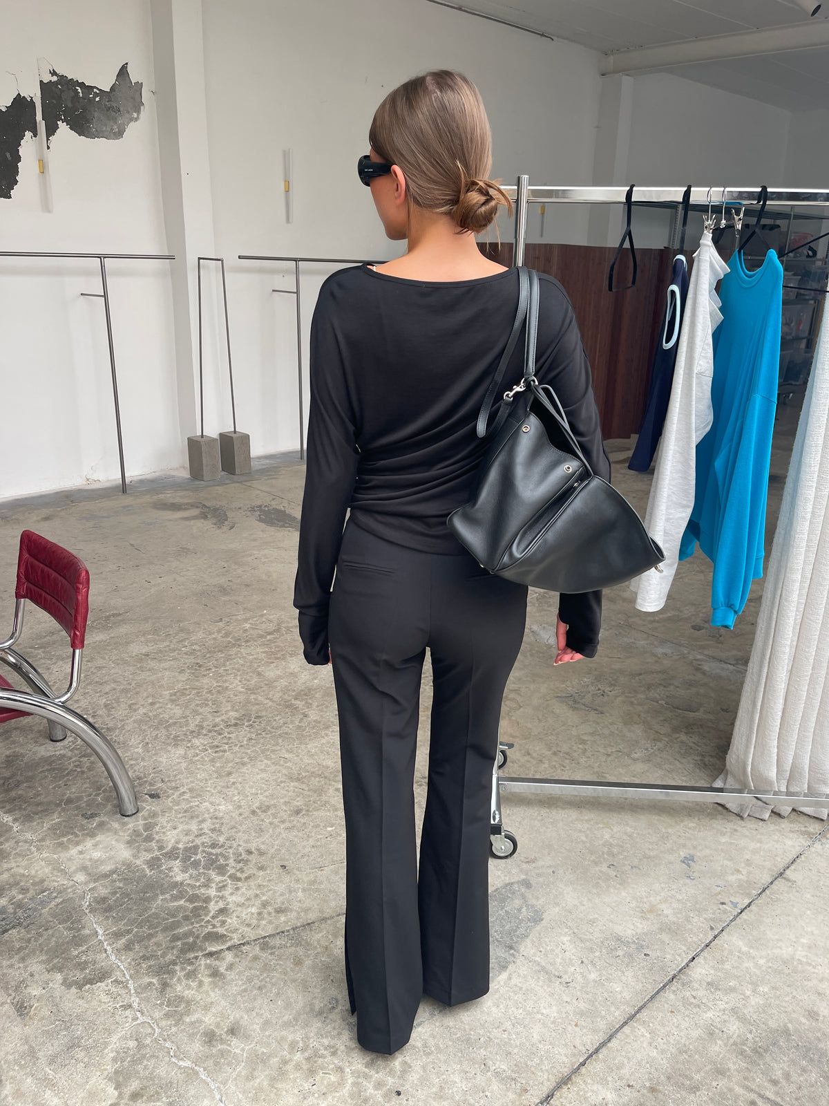 Soft Draped Off Shoulder Long Sleeve Top Black