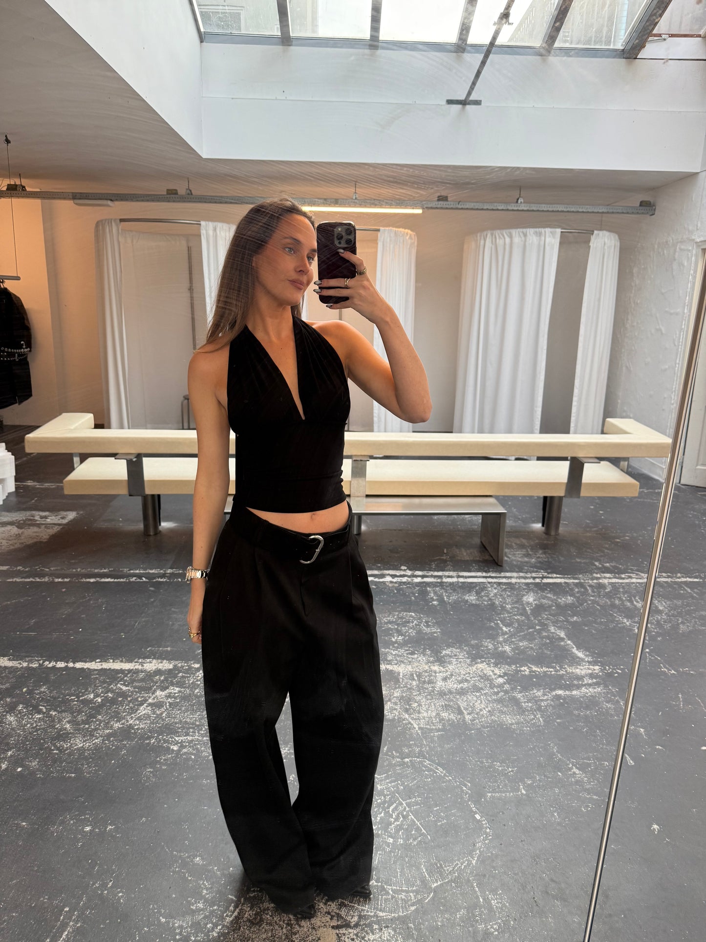 Deep Halter Neck Top Black