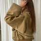 Oversized Contrast Stitch Jacket Suede Camel