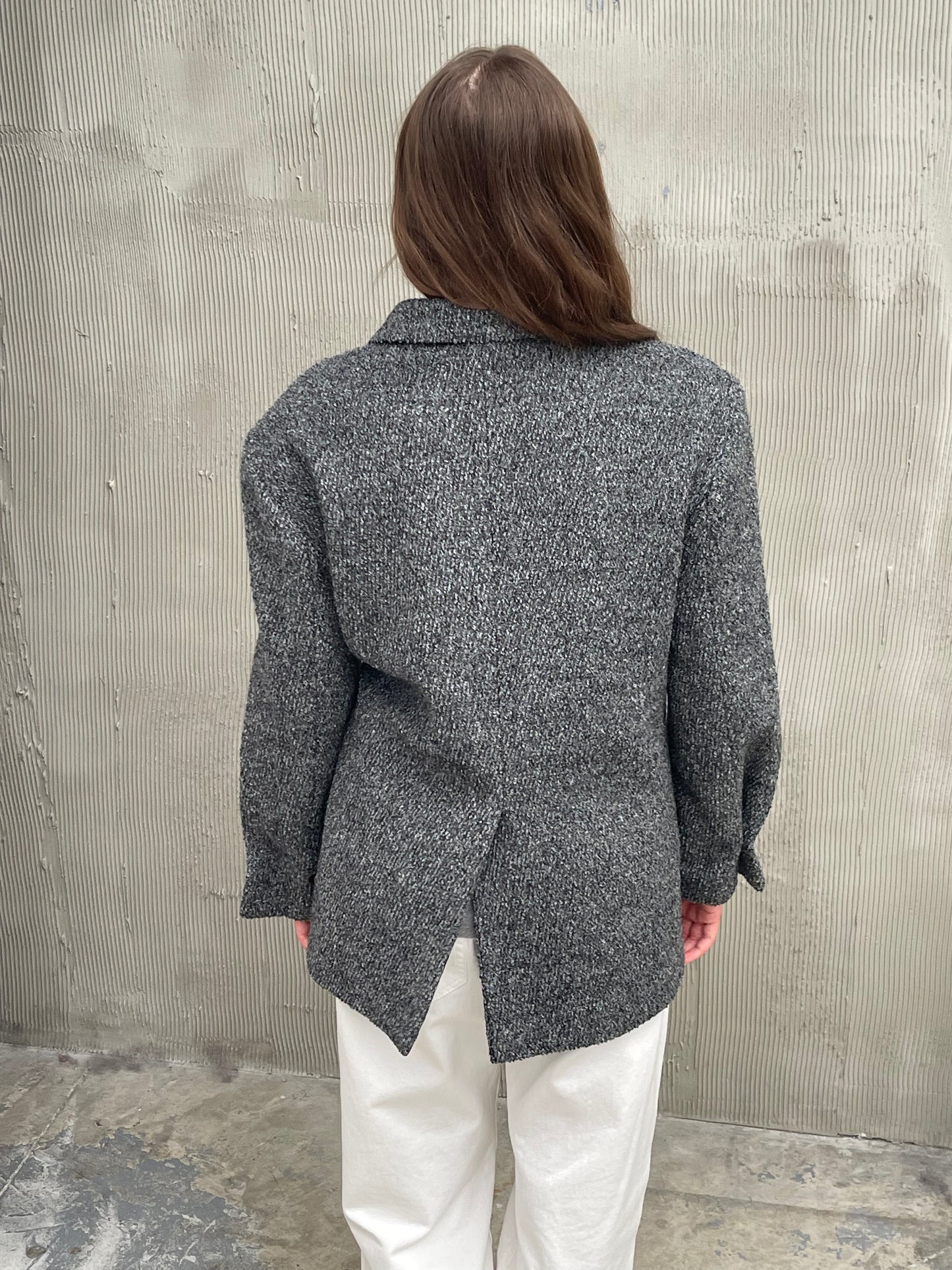 Textured Buttoned Blazer Dark Grey