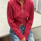 Zipped Braided Cardigan Red