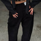 Baggy Wide Leg Corduroy Pants Blue-Black
