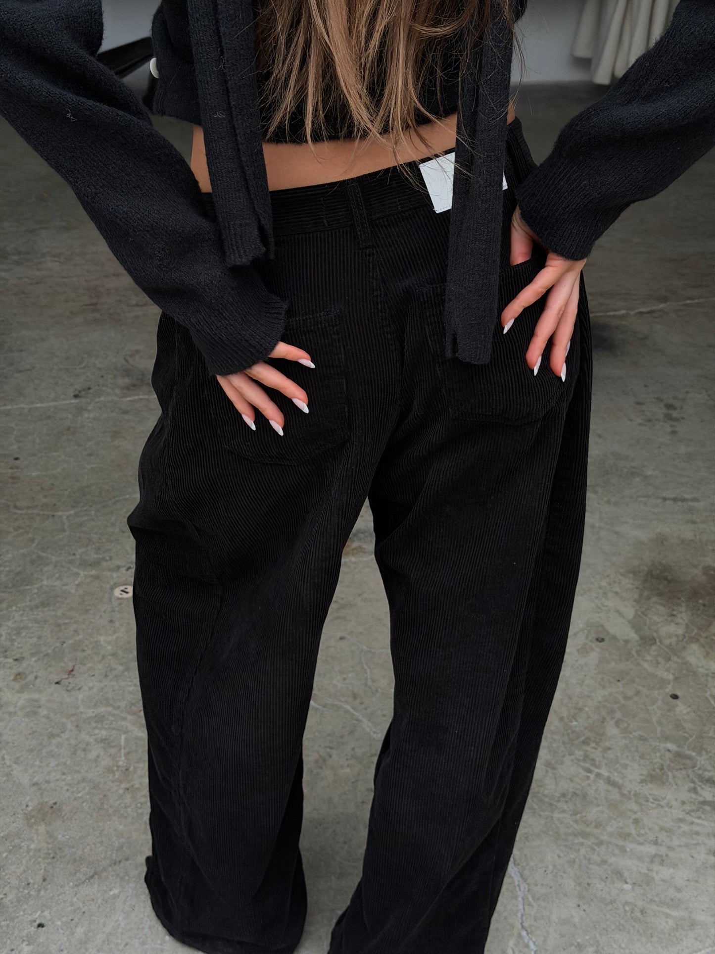 Baggy Wide Leg Corduroy Pants Blue-Black