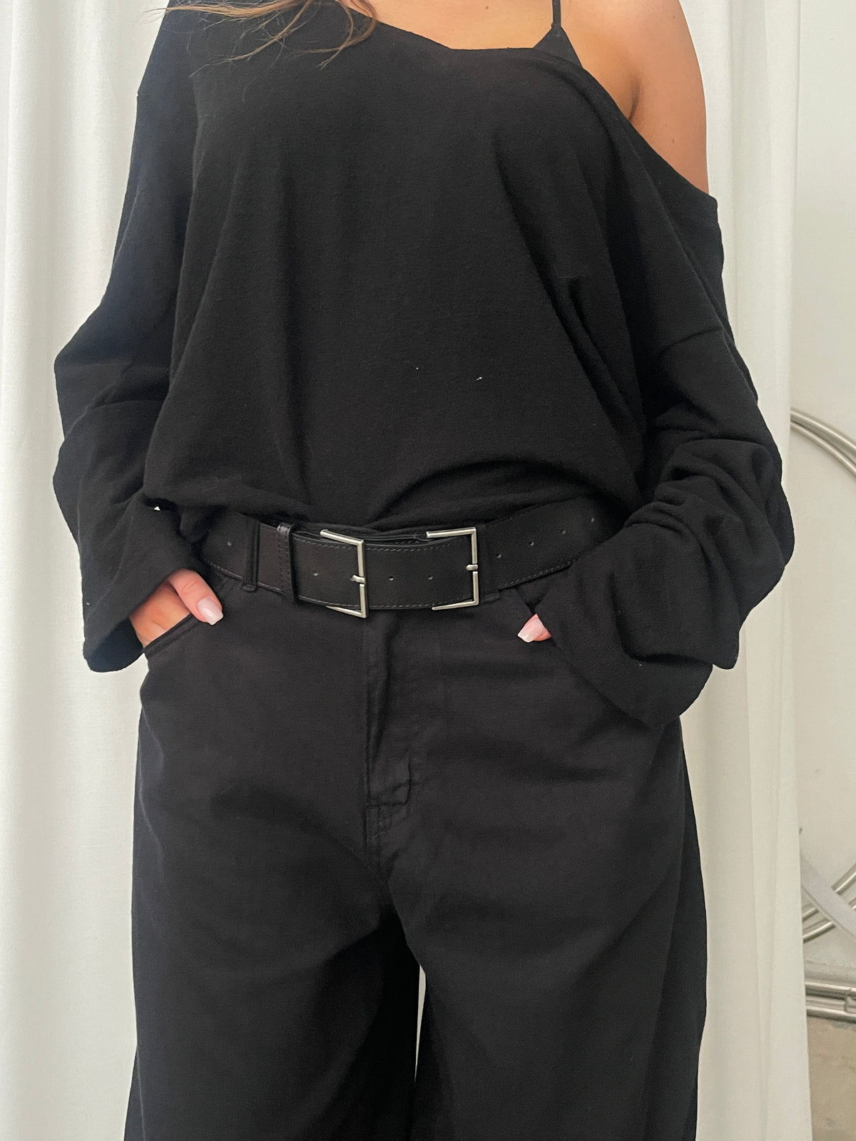 Leather Double Buckle Belt Black