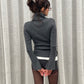 Buttoned Turtleneck Ribbed Top Charcoal