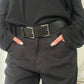 Leather Double Buckle Belt Black