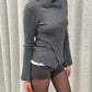 Buttoned Turtleneck Ribbed Top Charcoal