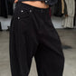 Baggy Wide Leg Corduroy Pants Blue-Black