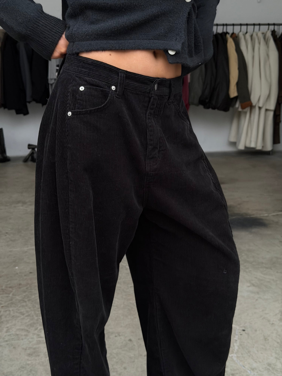Baggy Wide Leg Corduroy Pants Blue-Black