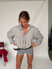 Button Detail Zip-Up Hoodie Light Grey