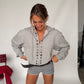 Button Detail Zip-Up Hoodie Light Grey