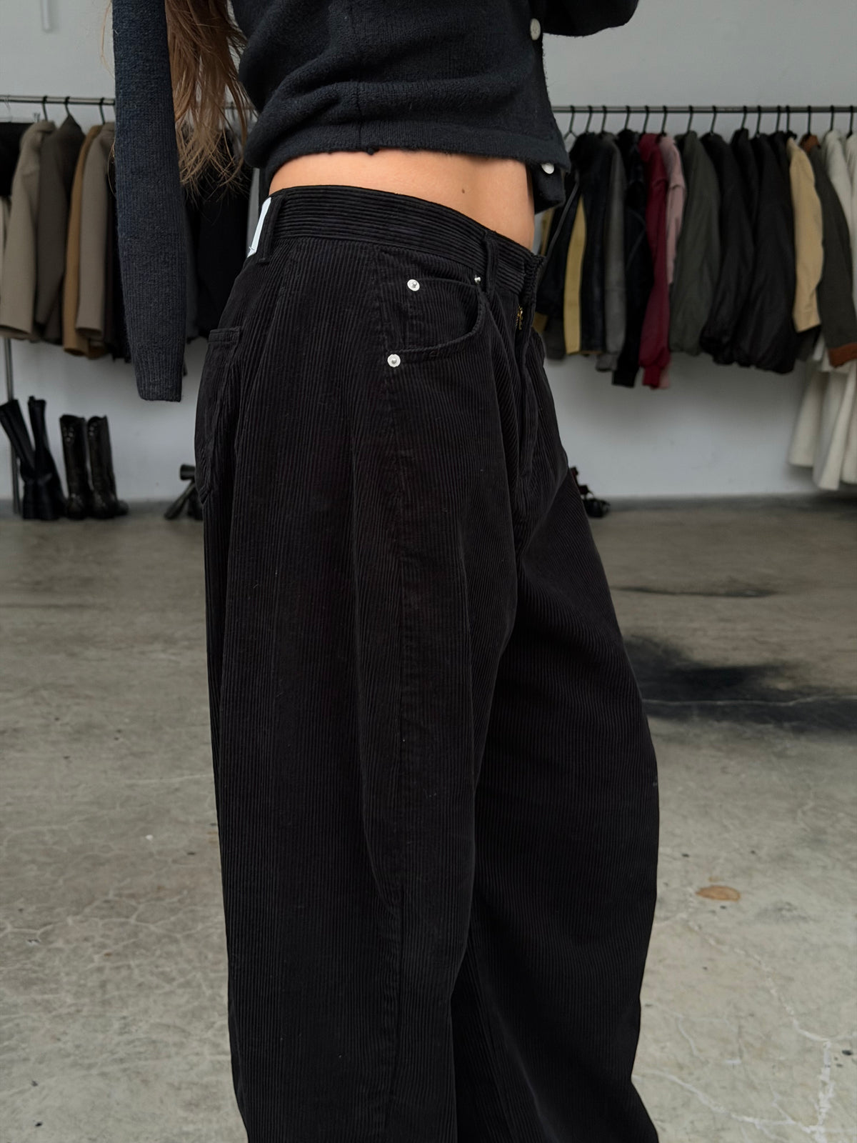 Baggy Wide Leg Corduroy Pants Blue-Black