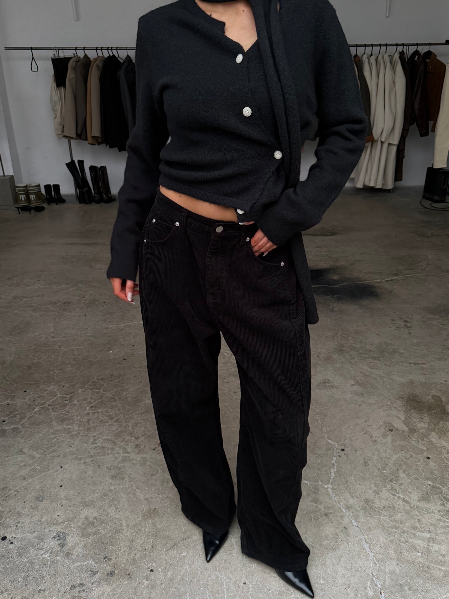 Baggy Wide Leg Corduroy Pants Blue-Black