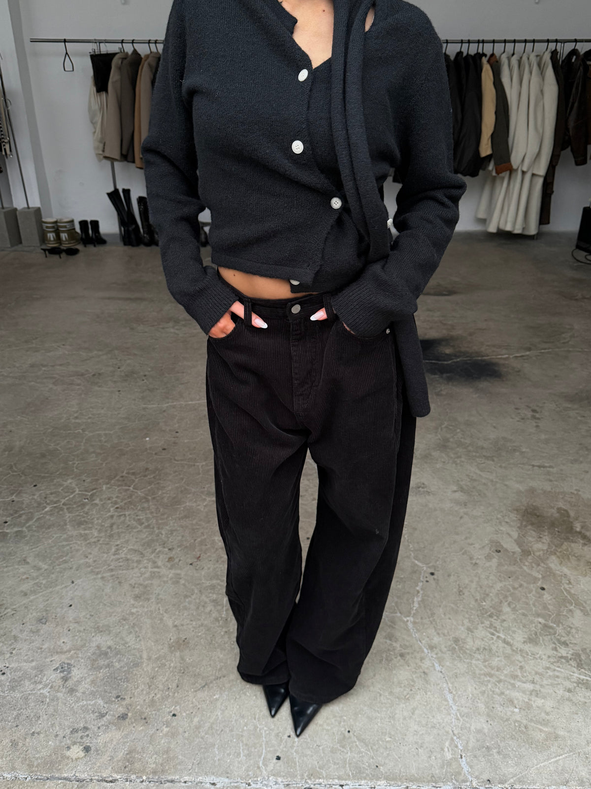 Baggy Wide Leg Corduroy Pants Blue-Black