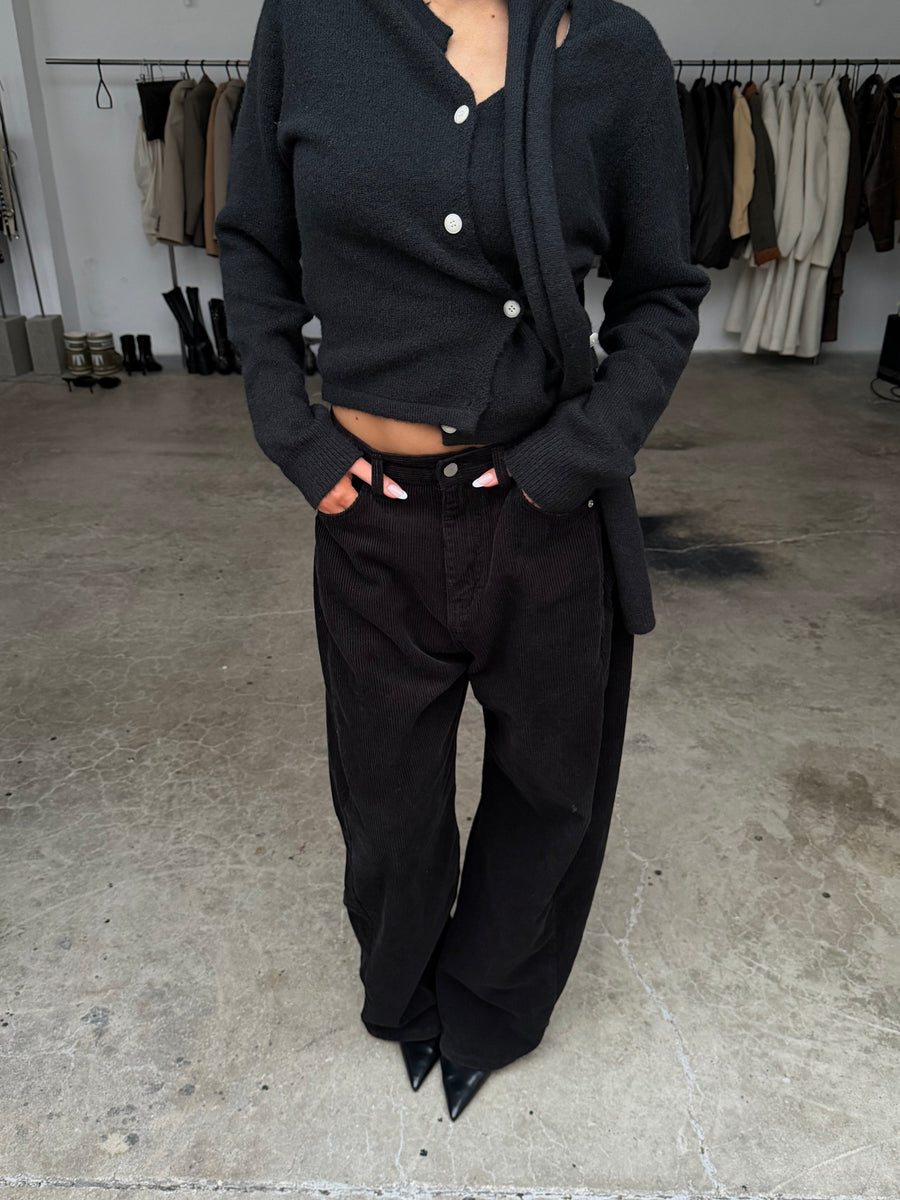 Baggy Wide Leg Corduroy Pants Blue-Black