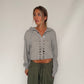 Button Detail Zip-Up Hoodie Light Grey