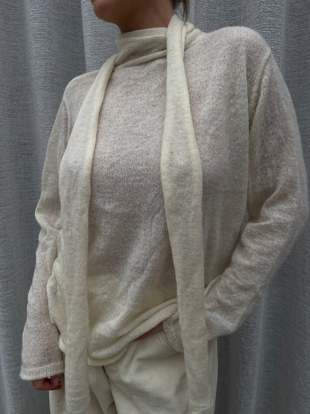 Scarf Detail Loose Knit Cream