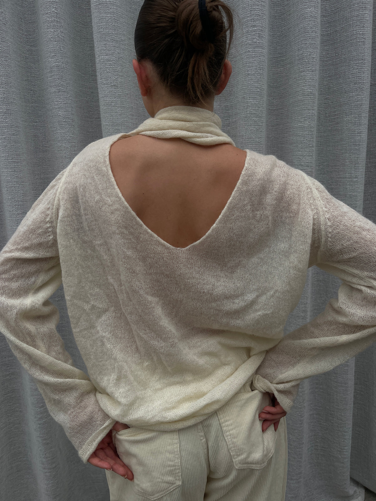 Scarf Detail Loose Knit Cream